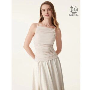 NWT OGL Adjustable Spaghetti Straps Side Ruched Brami Tank, Beige | Size Large